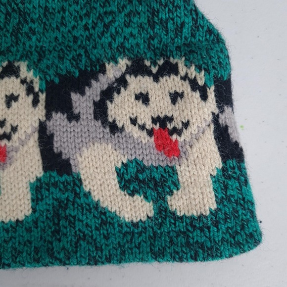 Vintage LL Bean Husky Dog Wool Hat One Size Green Beanie Lined USA Winter 90s - Picture 5 of 16